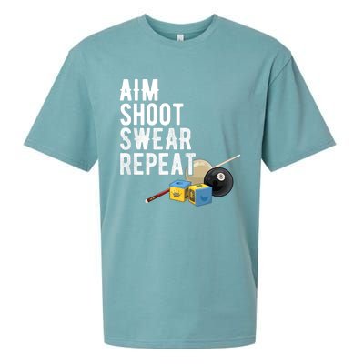 Aim Shoot Swear Repeat Cool Gift Pool Player Cool Gift Hall Shark Billiard Gift Sueded Cloud Jersey T-Shirt