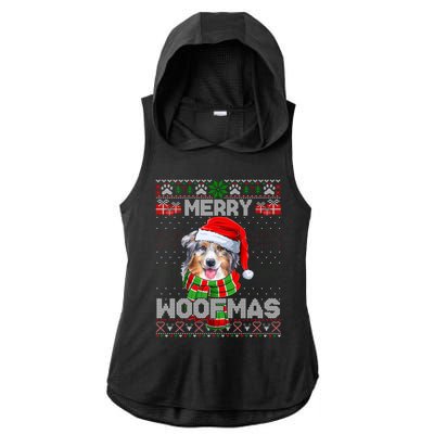 Australian Shepherd Santa Scarf Merry Woofmas Ugly Sweater Cool Gift Ladies PosiCharge Tri-Blend Wicking Draft Hoodie Tank