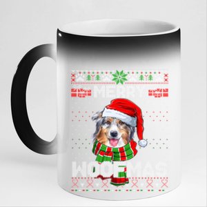 Australian Shepherd Santa Scarf Merry Woofmas Ugly Sweater Cool Gift 11oz Black Color Changing Mug