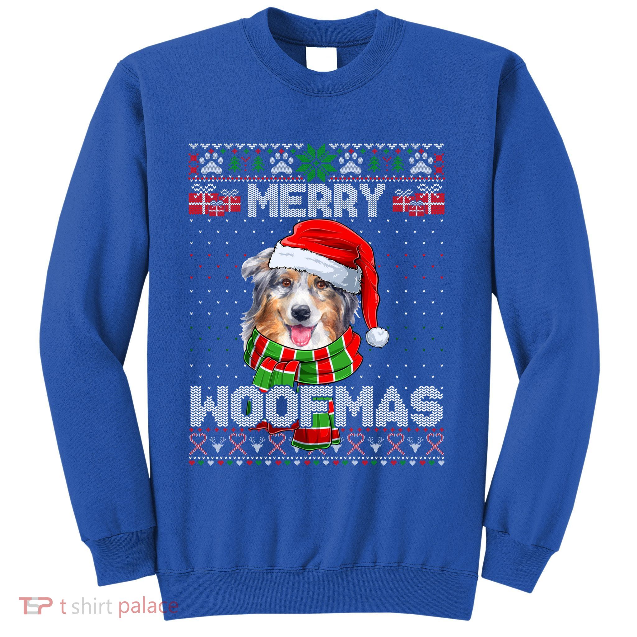 Australian Shepherd Santa Scarf Merry Woofmas Ugly Sweater Cool Gift Sweatshirt