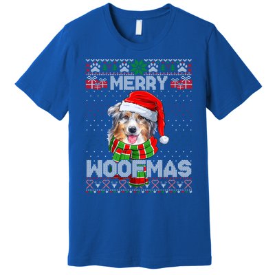 Australian Shepherd Santa Scarf Merry Woofmas Ugly Sweater Cool Gift Premium T-Shirt