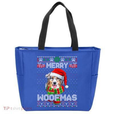 Australian Shepherd Santa Scarf Merry Woofmas Ugly Sweater Cool Gift Zip Tote Bag
