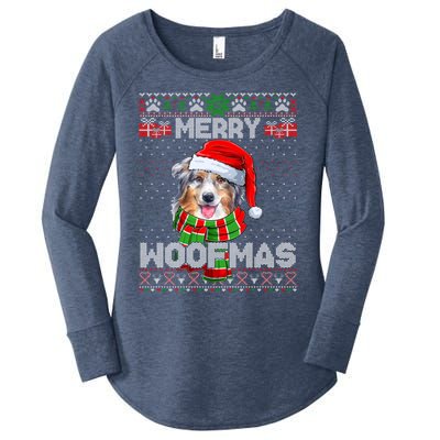 Australian Shepherd Santa Scarf Merry Woofmas Ugly Sweater Cool Gift Women's Perfect Tri Tunic Long Sleeve Shirt