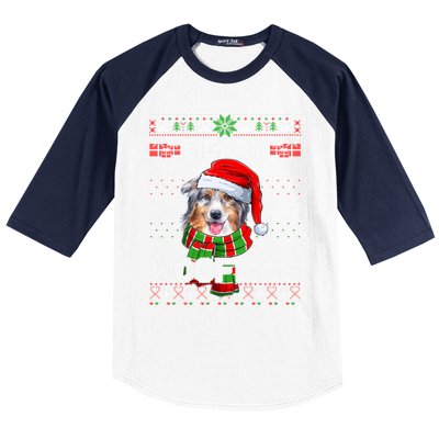 Australian Shepherd Santa Scarf Merry Woofmas Ugly Sweater Cool Gift Baseball Sleeve Shirt