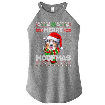 Australian Shepherd Santa Scarf Merry Woofmas Ugly Sweater Cool Gift Women’s Perfect Tri Rocker Tank