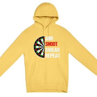 Aim Shot Swear Repeat Darts With Dartboard Design Gift Premium Pullover Hoodie