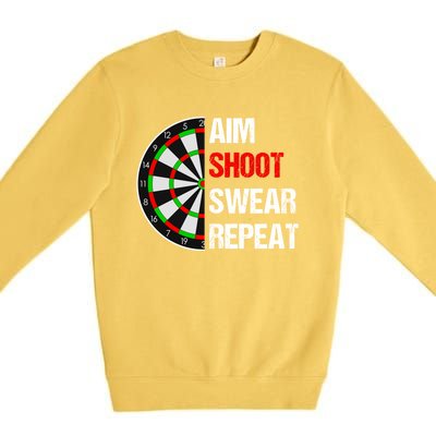 Aim Shot Swear Repeat Darts With Dartboard Design Gift Premium Crewneck Sweatshirt