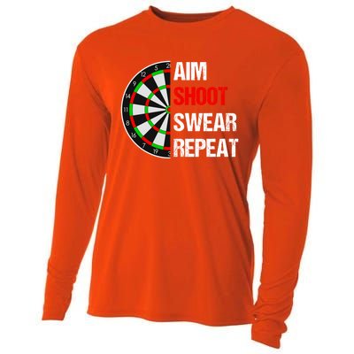 Aim Shot Swear Repeat Darts With Dartboard Design Gift Cooling Performance Long Sleeve Crew