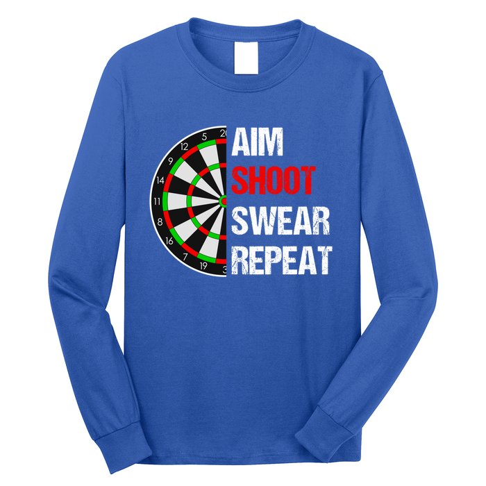 Aim Shot Swear Repeat Darts With Dartboard Design Gift Long Sleeve Shirt