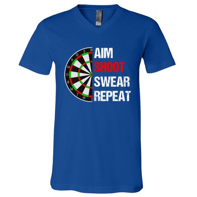 Aim Shot Swear Repeat Darts With Dartboard Design Gift V-Neck T-Shirt