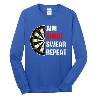 Aim Shot Swear Repeat Darts With Dartboard Design Gift Tall Long Sleeve T-Shirt