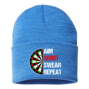 Aim Shot Swear Repeat Darts With Dartboard Design Gift Sustainable Knit Beanie