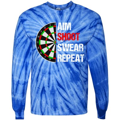 Aim Shot Swear Repeat Darts With Dartboard Design Gift Tie-Dye Long Sleeve Shirt