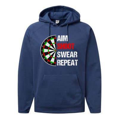 Aim Shot Swear Repeat Darts With Dartboard Design Gift Performance Fleece Hoodie