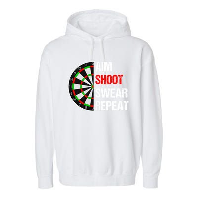 Aim Shot Swear Repeat Darts With Dartboard Design Gift Garment-Dyed Fleece Hoodie