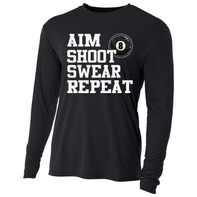 Aim Shoot Swear Repeat 8 Ball Pool Billiards Player Funny  Cooling Performance Long Sleeve Crew