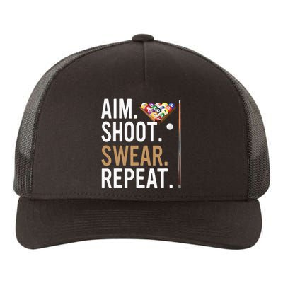 Aim Shoot Swear Repeat Pool Billiard Yupoong Adult 5-Panel Trucker Hat