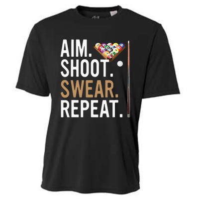 Aim Shoot Swear Repeat Pool Billiard Cooling Performance Crew T-Shirt