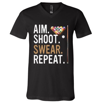 Aim Shoot Swear Repeat Pool Billiard V-Neck T-Shirt