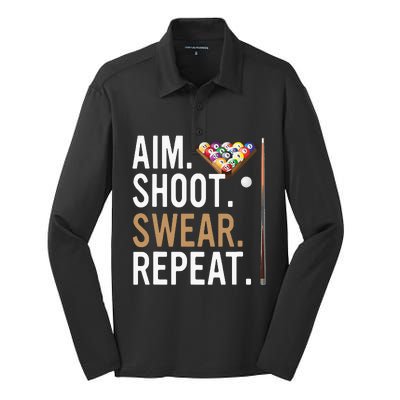 Aim Shoot Swear Repeat Pool Billiard Silk Touch Performance Long Sleeve Polo