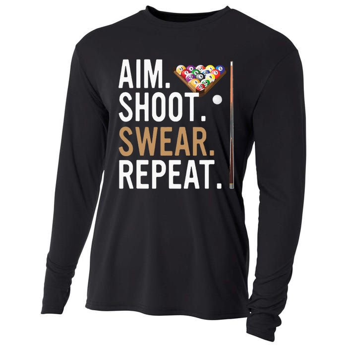 Aim Shoot Swear Repeat Pool Billiard Cooling Performance Long Sleeve Crew