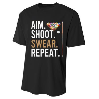 Aim Shoot Swear Repeat Pool Billiard Performance Sprint T-Shirt