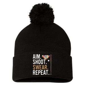 Aim Shoot Swear Repeat Pool Billiard Pom Pom 12in Knit Beanie