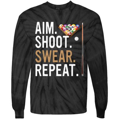 Aim Shoot Swear Repeat Pool Billiard Tie-Dye Long Sleeve Shirt