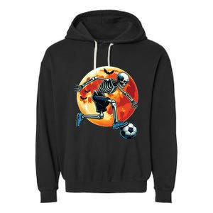 American Soccer Skeleton Halloween Boy Soccer Funny Garment-Dyed Fleece Hoodie