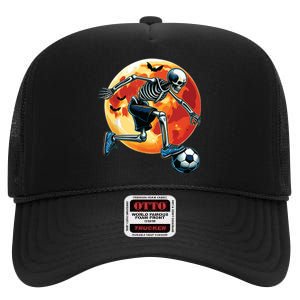 American Soccer Skeleton Halloween Boy Soccer Funny High Crown Mesh Back Trucker Hat