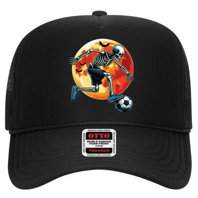 American Soccer Skeleton Halloween Boy Soccer Funny High Crown Mesh Back Trucker Hat