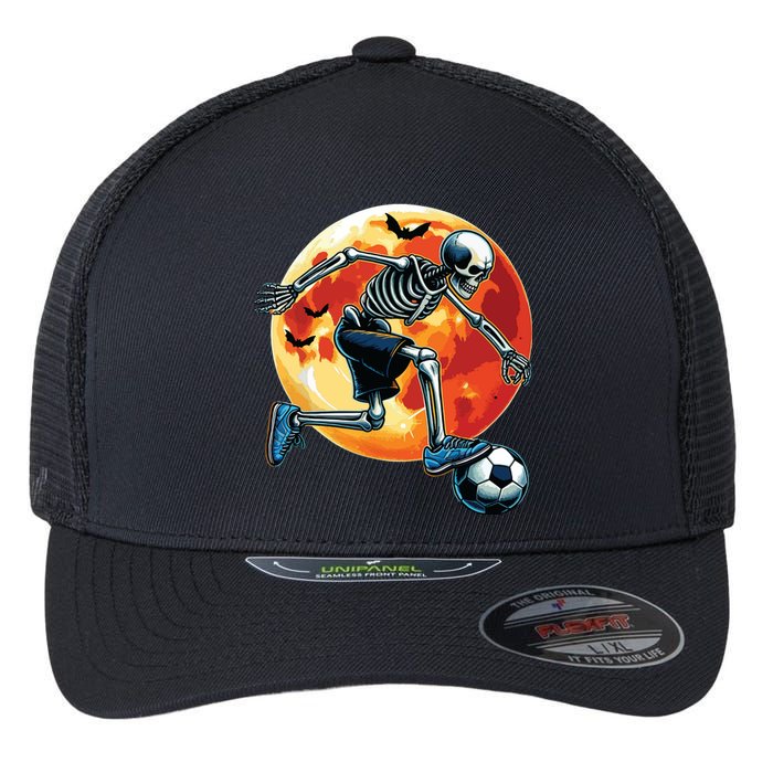 American Soccer Skeleton Halloween Boy Soccer Funny Flexfit Unipanel Trucker Cap