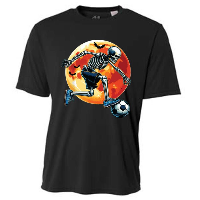 American Soccer Skeleton Halloween Boy Soccer Funny Cooling Performance Crew T-Shirt