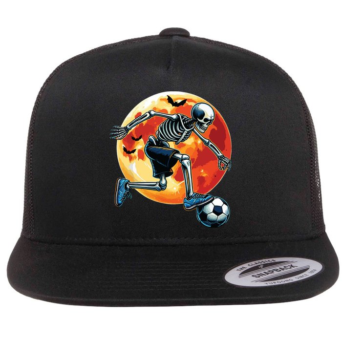 American Soccer Skeleton Halloween Boy Soccer Funny Flat Bill Trucker Hat