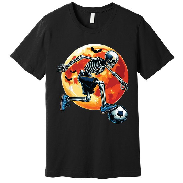 American Soccer Skeleton Halloween Boy Soccer Funny Premium T-Shirt