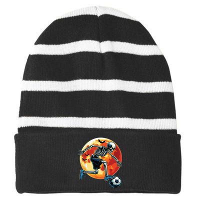 American Soccer Skeleton Halloween Boy Soccer Funny Striped Beanie with Solid Band