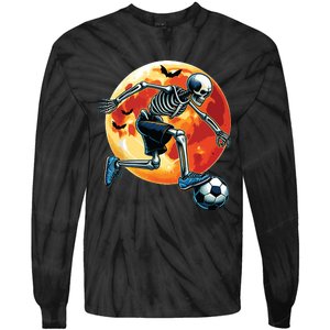 American Soccer Skeleton Halloween Boy Soccer Funny Tie-Dye Long Sleeve Shirt