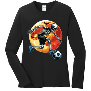 American Soccer Skeleton Halloween Boy Soccer Funny Ladies Long Sleeve Shirt