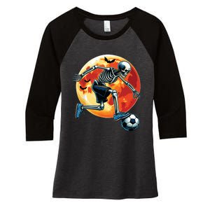 American Soccer Skeleton Halloween Boy Soccer Funny Women's Tri-Blend 3/4-Sleeve Raglan Shirt