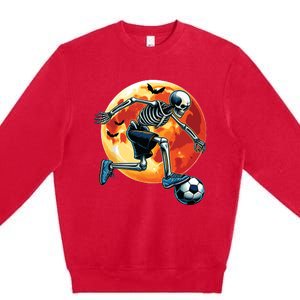 American Soccer Skeleton Halloween Boy Soccer Funny Premium Crewneck Sweatshirt