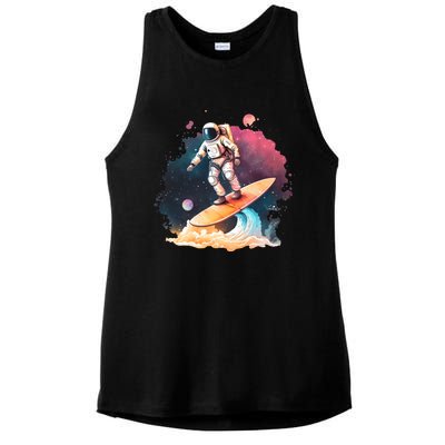 Astronaut Surfing Space Surfer Gift Ladies PosiCharge Tri-Blend Wicking Tank