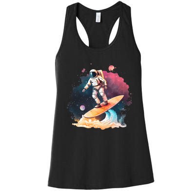 Astronaut Surfing Space Surfer Gift Women's Racerback Tank