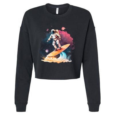 Astronaut Surfing Space Surfer Gift Cropped Pullover Crew