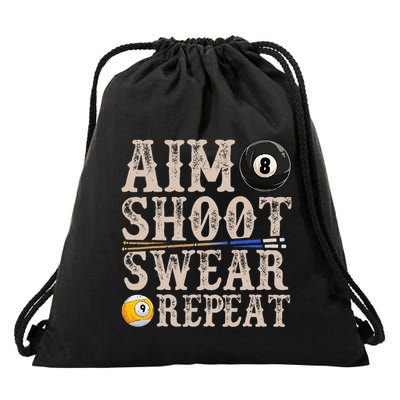 Aim Shoot Swear Repeat Funny Pool Billards Drawstring Bag