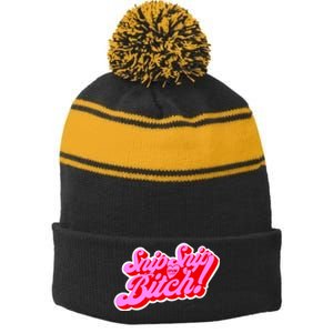 Angeriaqueen Snip Snip Apvm Bitch Limited Stripe Pom Pom Beanie