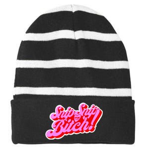 Angeriaqueen Snip Snip Apvm Bitch Limited Striped Beanie with Solid Band