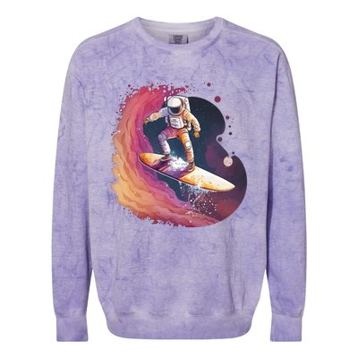 Astronaut Surfing Space Surfer Colorblast Crewneck Sweatshirt