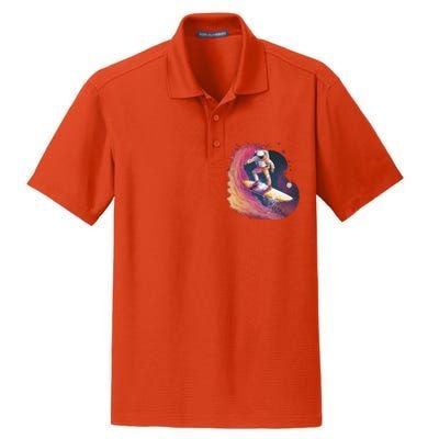 Astronaut Surfing Space Surfer Dry Zone Grid Polo