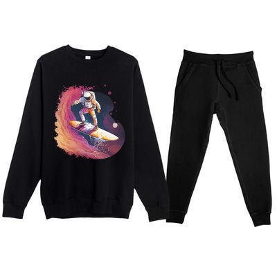 Astronaut Surfing Space Surfer Premium Crewneck Sweatsuit Set