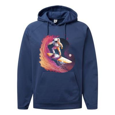 Astronaut Surfing Space Surfer Performance Fleece Hoodie